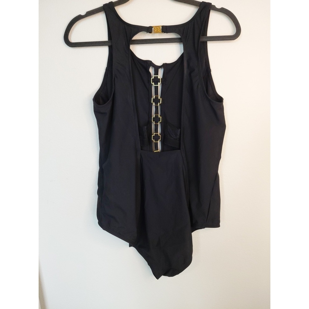 Amoressa by Miraclesuit $214 Ret Cutout One-Piece Swimsuit Size 20 W Black Gold